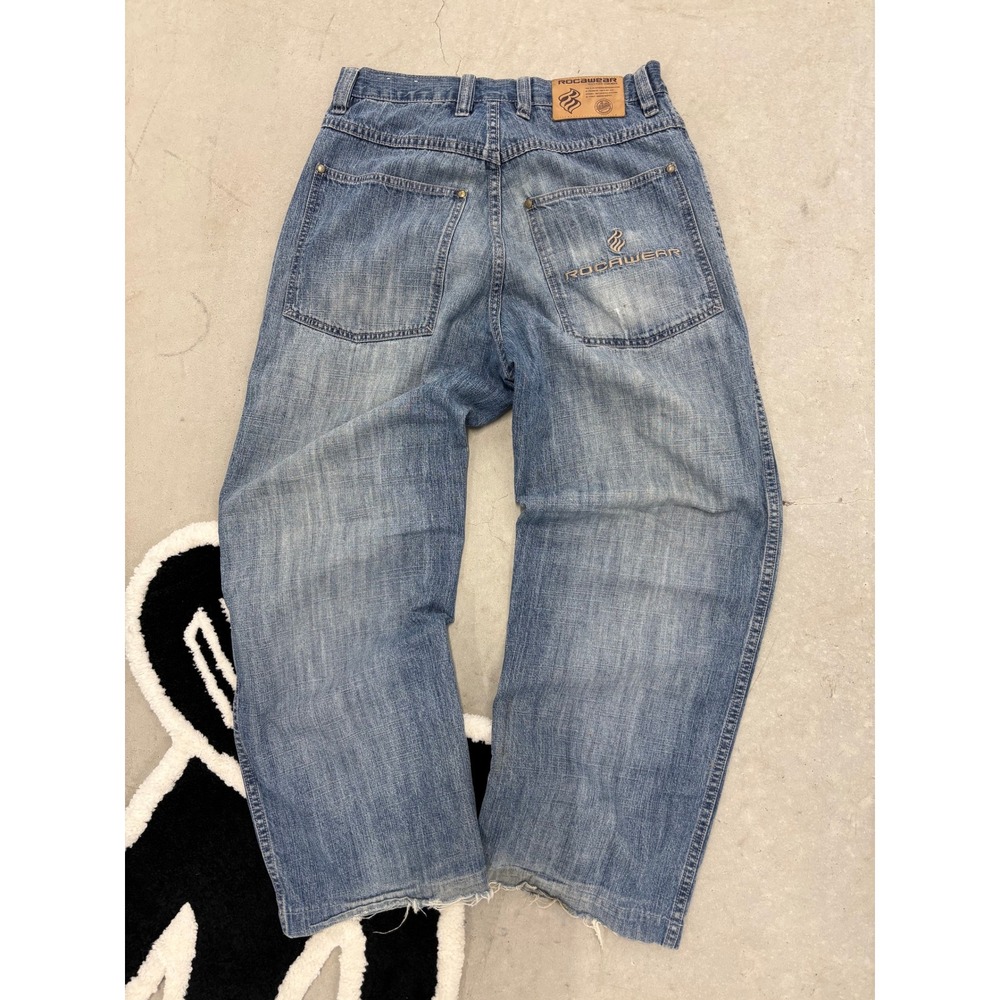 Vintage Rocawear Light Wash Denim Baggy Jeans Jorts Sz 30 Y2K Streetwear